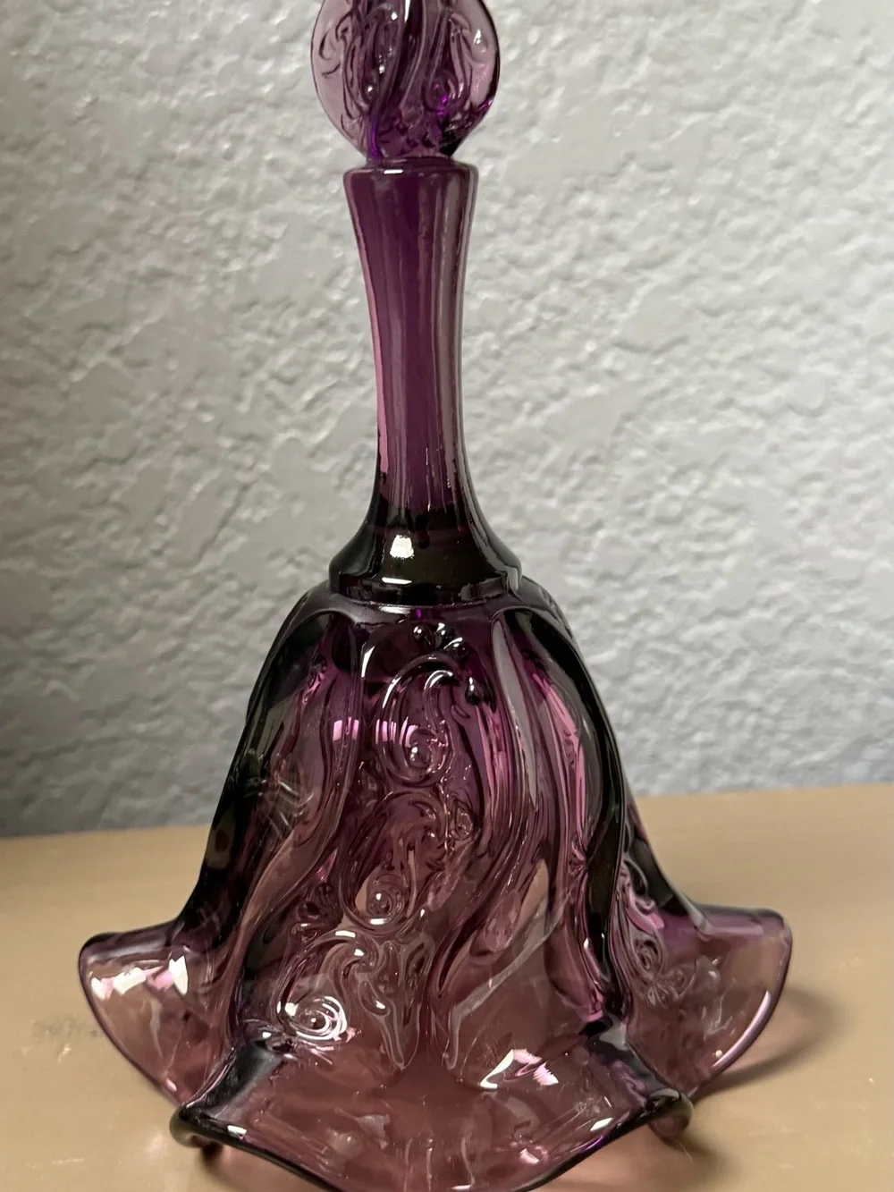 Fenton Purple Glass Bell with Swirled Embossed Design - Picture 8 of 8